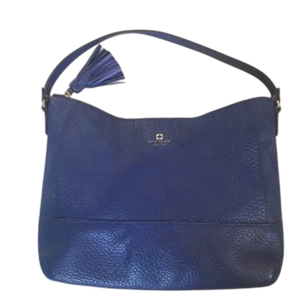 Kate Spade New York Blue Pebbled Leather Tassel Shoulder Bag Hobo Purse
